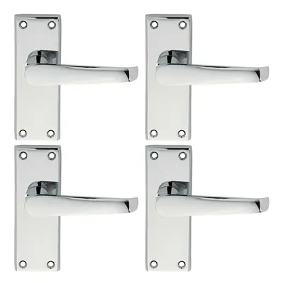 4x PAIR Straight Handle on Short Latch Backplate x 42mm Polished Chrome