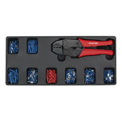 PREMIUM Ratchet Crimper & Assorted Insulated Terminal Set with Modular Tool Tray