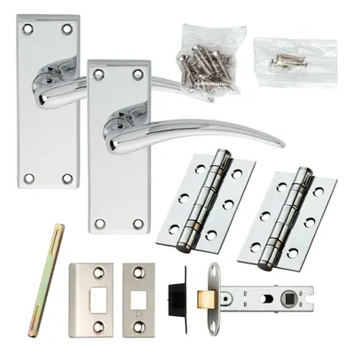 Door Handle & Latch Pack Chrome Arched Lever on Square Backplate x 43mm