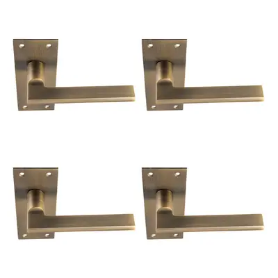 4x PAIR Straight Bar Handle on Slim Lock Backplate x 50mm Antique Brass