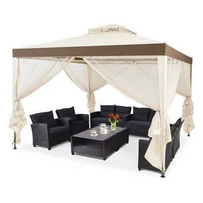 3m x 3m Outdoor Gazebo Pavilion Canopy Tent with Zipped Mesh Side Wall