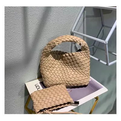 (Apricot color+pocket+chain) Pure Handmade Woven Small Titt Bag Handbag Female New High -End Min