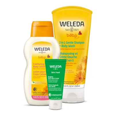 Weleda Baby Calendula 2-in-1 Shampoo, Body Wash, Comforting Lotion & Skin Food - 3-Piece Set - 6