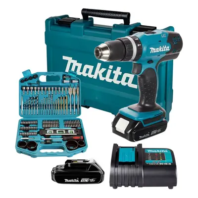 Makita DHP453 LXT 18v Lithium Combi Hammer Drill 2x Batt Screwdriver Bit Set