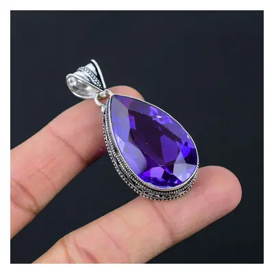 Amethyst Gemstone Pendant Solid Sterling Silver Pendant Jewelry Gift For Unisex Lg-035