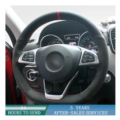 (White Thread) Customized Car Steering Wheel Cover Suede Leather Braid For Mercedes Benz