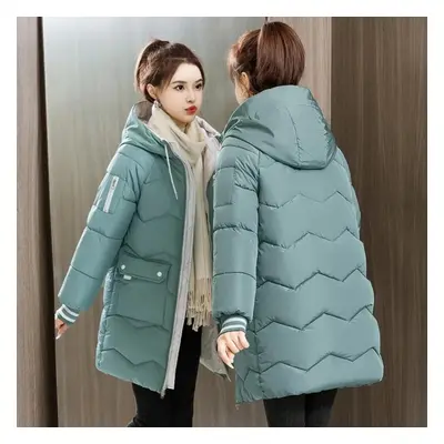 (green, XL) Women Coat Winter Fleece Cotton Long Sleeve Hoodies Oversized Coat Thickened Loose Z