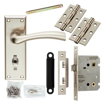 Door Handle & Bathroom Lock Pack Satin Nickel Chunky Tapered Lever Backplate