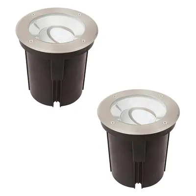 2 PACK Stainless Steel IP67 Ground Light - 16.5W Cool White Tilting Head LED