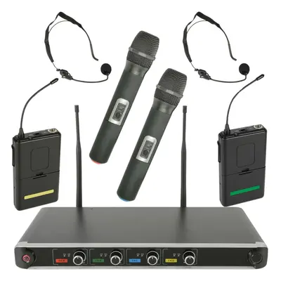 60m Quad Wireless Microphone Receiver System Handheld Headset UHF Karaoke Radio