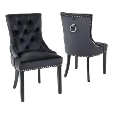 Black Velvet Set of Scoop Back Dining Chair With Knocker Black Legs