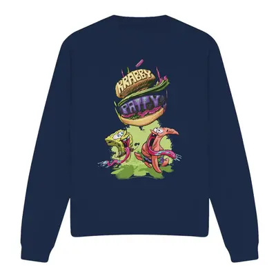 (XXL, Navy) SpongeBob SquarePants Unisex Adult Krabby Patty From The Sky Sweatshirt