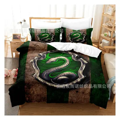 (King(230*200cm)) Harry Potter Print Slytherin Piece Pillowcase Comforter Set