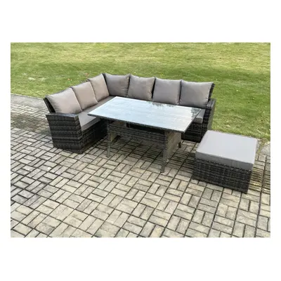 Fimous Seater Garden Rattan Furniture Corner Dining Set with Big Footstool Indoor Outdoor Lounge