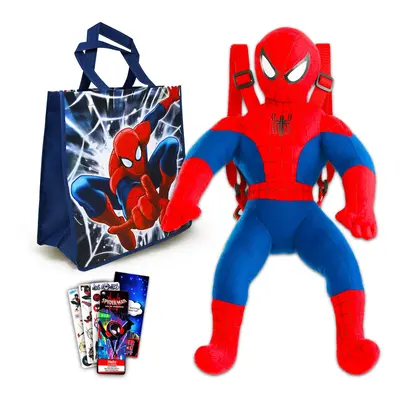 Marvel Spiderman Plushie and Tote Bag Set - Bundle with Spiderman Plush Doll with carrying Strap