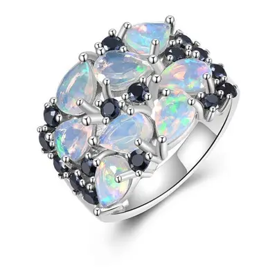 (multicolor, US RING SIZE:10#) Gorgeous Designer Ring For Women S925 Silver Natural Opal October