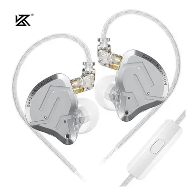 (Silver with mic) KZ ZSN Pro 1BA+1DD Hybrid Driver In Ear Earphone HIFI Bass Earbuds Metal