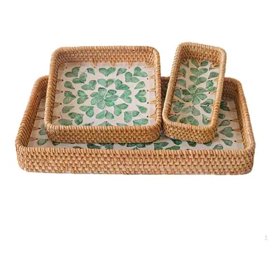 (as the picture, Love leaves) Pieces Rattan Storage Basket Set Bread Kitchen Organizer Woven Fru