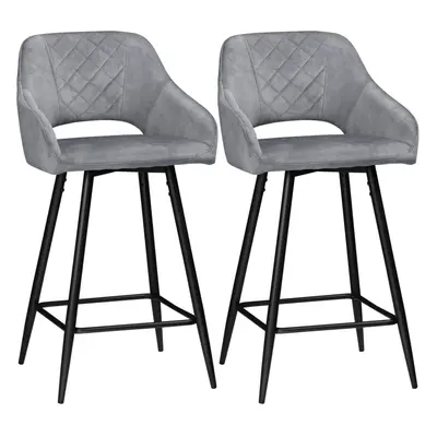 HOMCOM Bar Stools Set of Velvet-Touch Fabric Counter Bar Chairs Grey