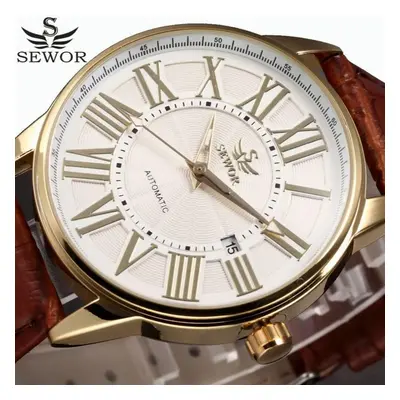 Automatic Mechanical Watch Men Roman Numerals Business Leather Male Wristwatch Relogio Masculino