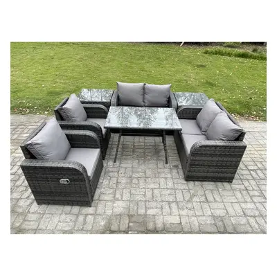 Fimous Wicker PE Rattan Garden Dining Set Outdoor Furniture Sofa with Side Tables Dark Grey Mixe