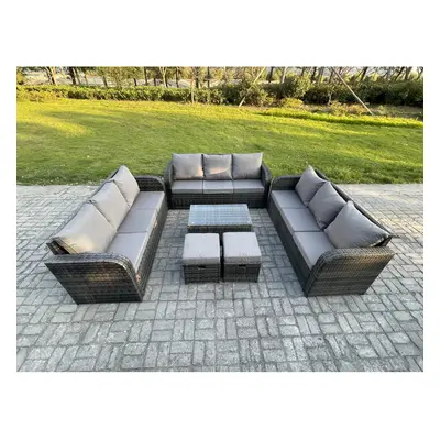 Fimous Rattan Lounge Sofa Set Seater Outdoor Garden Furniture Set with Coffee Table Seater Sofa 