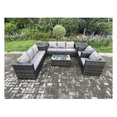 Fimous Wicker PE Rattan Sofa Set Outdoor Patio Garden Furniture with Armchairs Oblong Coffee Tab