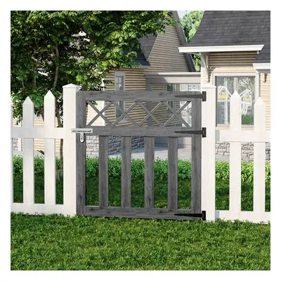 (Grey, 90cm W x 90cm H) Outdoor Cross Top Wooden Garden Gate Pedestrian Fence Yard Door