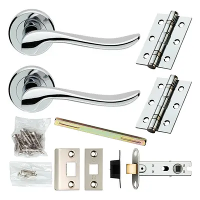 Door Handle & Latch Pack Chrome Modern Scroll Lever on Screwless Round Rose