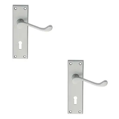 2x PAIR Victorian Scroll Handle on Lock Backplate x 43mm Satin Chrome