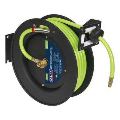 15m Retractable Air Hose - Steel Reel - 3/8" BSP Inlet - 10mm Hi-Vis TPR Hose