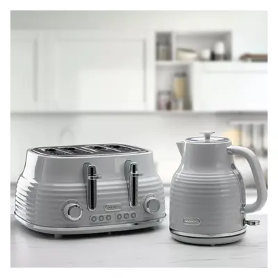 (Grey) Daewoo Sienna Cordless Jug Kettle and Slice Toaster Set Rapid Boil