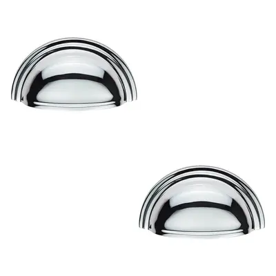 2x Victorian Cup Pull Handle Polished Chrome x 46mm 76mm Fixing Centres