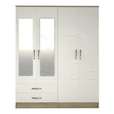 Ready assembled Classic Door Drawer Mirrored Wardrobe Oak And White