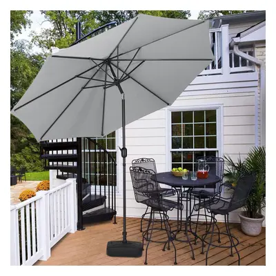 (Grey, w/ Square Weight Base) Garden Parasol Tilt Crank Patio Sunshade Umbrella 3M