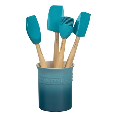 Le Creuset Silicone Craft Series Utensil Set with Stoneware Crock pc Caribbean