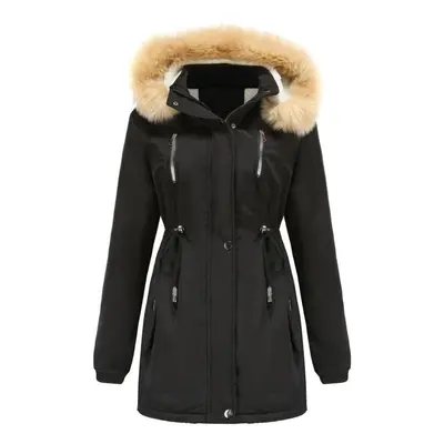 (black, S) Women&apos;s Warm Winter Parka Coat Faux Fur Hooded Fleece Lined Thicken Sherpa Puffe