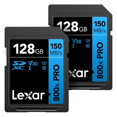 Lexar 128GB (2-Pack) High-Performance 800x PRO SDXC UHS-I Memory Card C10 U3 V30 4K UHD Video Up