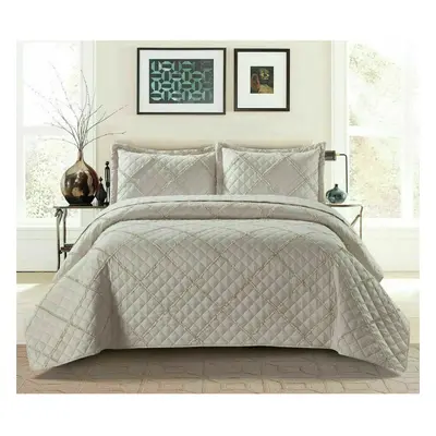 (Mink, King) Ruffle Embossed Quilted Bedspread Bed Throw Single Double King Size Bedding Set