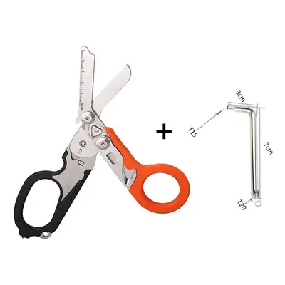 (Black orange) Multifunction Emergency Shears Portable First Aid Tactical Folding Scissor Outdoo