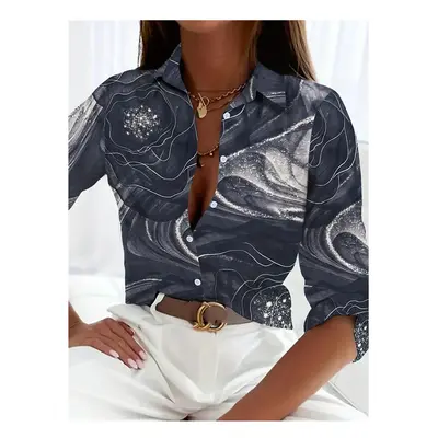 (B25SLTH249913510, L) Fashion Luxury Women's Shirt Chain Printed Women's Blouse Spring Long Slee