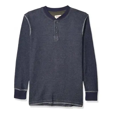 Wrangler Authentics Men's Long Sleeve Waffle Henley Mood Indigo Larg