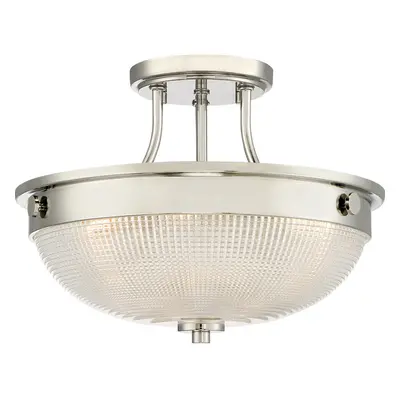 2 Bulb Semi Flush Light Highly Polished Nickel Finish LED E27 60W Bulb