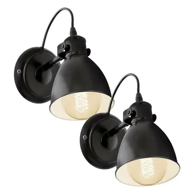 2 PACK Adjustable Wall Light Sconce Black & White Bowl Shade 1x 40W E27