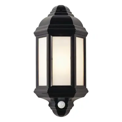 IP44 Outdoor Wall Light Matt Black Frosted Lantern Traditional PIR Motion Lamp