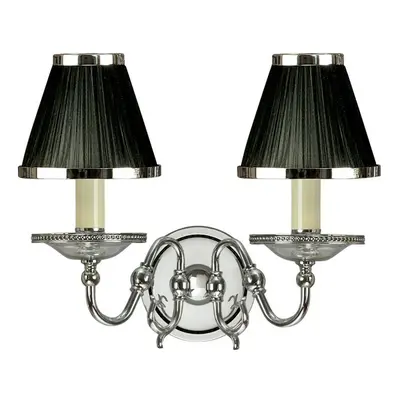 Luxury Flemish Twin Wall Light Bright Nickel Black Shade Traditional Lamp Holder