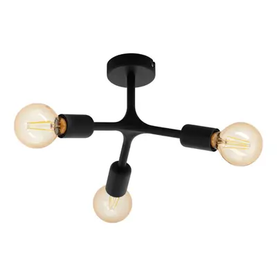 Flush Bulb Ceiling Light Colour Black Arms & Lamp Holders Bulb E27 3x60W