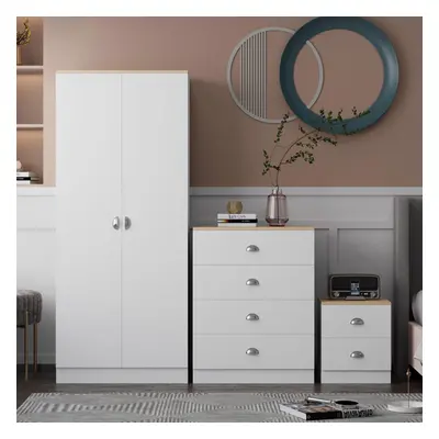 3 Piece White Bedroom Furniture Set Chest of Drawers Wardrobe Bedside Table