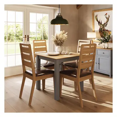 Square Compact Dining Table Set Chairs Grey Painted Oak Finish