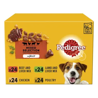 96 x 100g Pedigree Adult Wet Dog Food Pouches Mixed Selection in Jelly